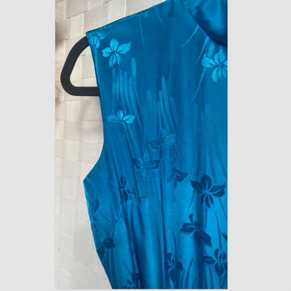 Vintage 1960s Dynasty 100% Silk Embossed Turquoise Belted Jumpsuit 10 Hong Kong - Picture 6 of 10